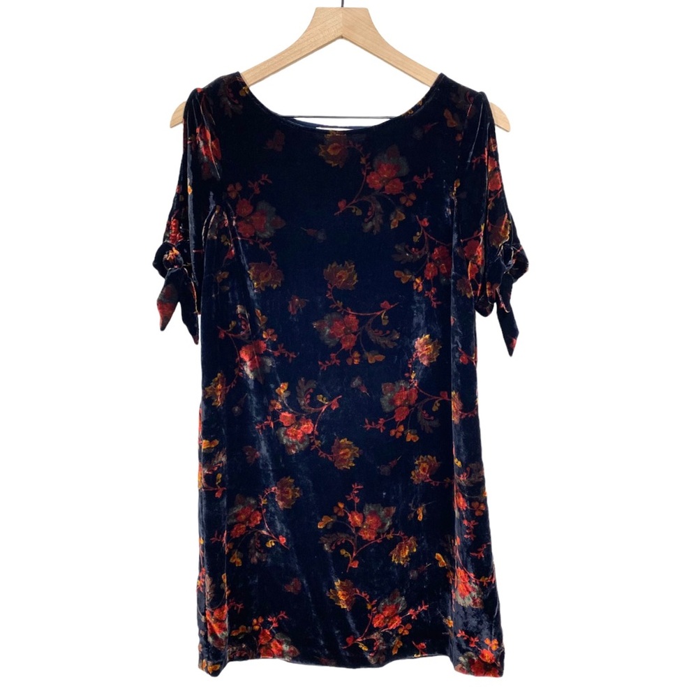 Loft Black Velvet Dark Floral Shift Dress Size XS Boho Whimsigoth Romantic